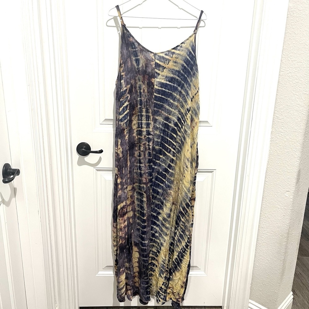 Maxi Tie Dye Dress Womens Large Sleeveless Hippie Coastal Beachy Cottage Core - Picture 6 of 8